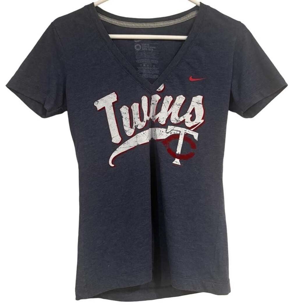 Nike Minnesota Twins T Shirt Womens M Navy Blue V Neck MLB Baseball Tee Official